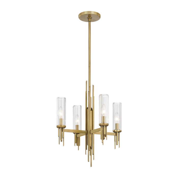 Alora CH335418VBCR Four Light Chandelier, Ribbed Glass/Vintage Brass