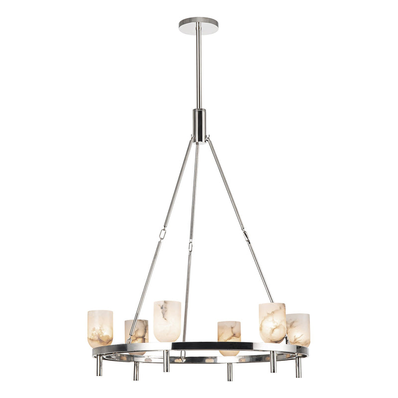 Alora CH338632PNAR Six Light Chandelier, Polished Nickel/Alabaster