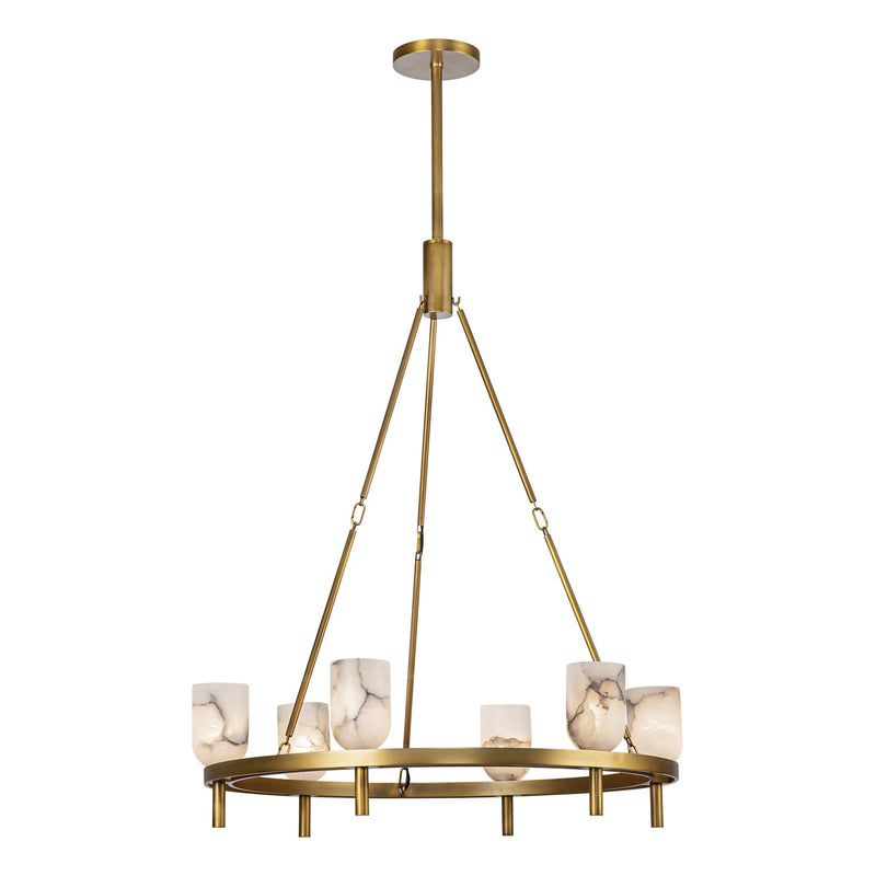 Alora CH338632VBAR Six Light Chandelier, Vintage Brass/Alabaster