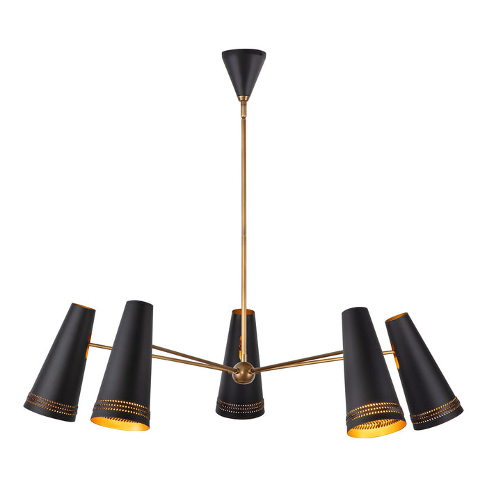 Alora CH342545MBHL Five Light Chandelier, Matte Black/Hazelnut Leather