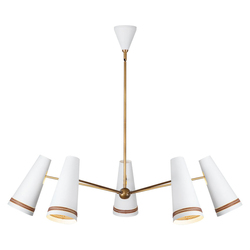 Alora CH342545MWHL Five Light Chandelier, Matte White/Hazelnut Leather