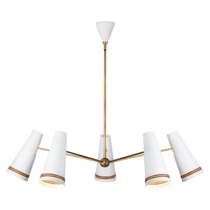 Alora CH342545MWHL Five Light Chandelier, Matte White/Hazelnut Leather