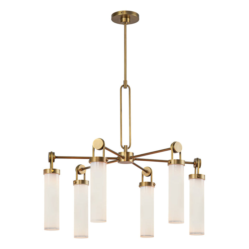 Alora CH355632VBGO Six Light Chandelier, Vintage Brass/Glossy Opal