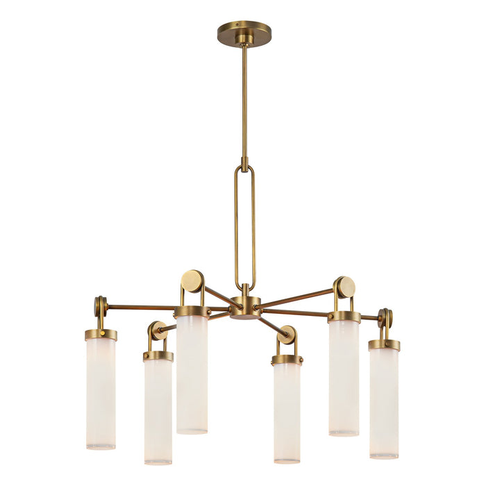 Alora CH355632VBGO Six Light Chandelier, Vintage Brass/Glossy Opal