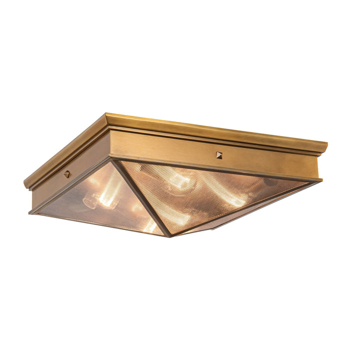 Alora FM332919VBCR Four Light Flush Mount, Ribbed Glass/Vintage Brass