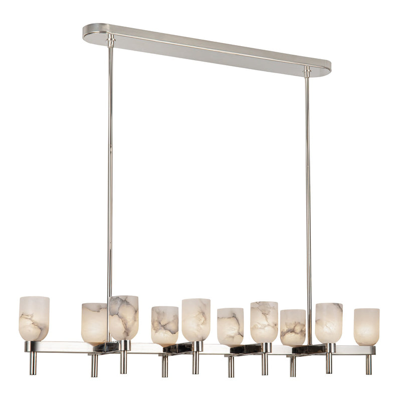 Alora LP338052PNAR Ten Light Linear Pendant, Polished Nickel/Alabaster