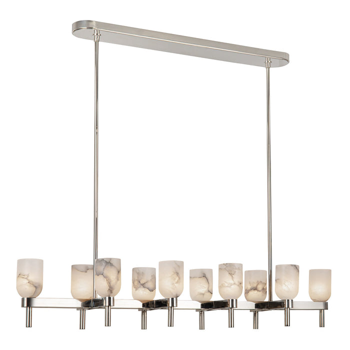 Alora LP338052PNAR Ten Light Linear Pendant, Polished Nickel/Alabaster