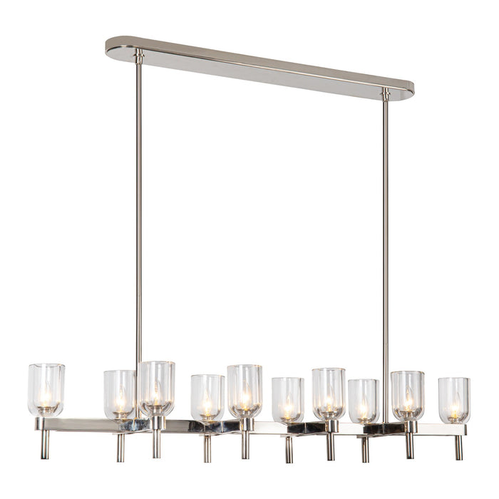 Alora LP338052PNCC Ten Light Linear Pendant, Clear Crystal/Polished Nickel