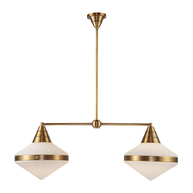 Alora LP348241VBOP Two Light Linear Pendant, Vintage Brass/Opal Matte Glass