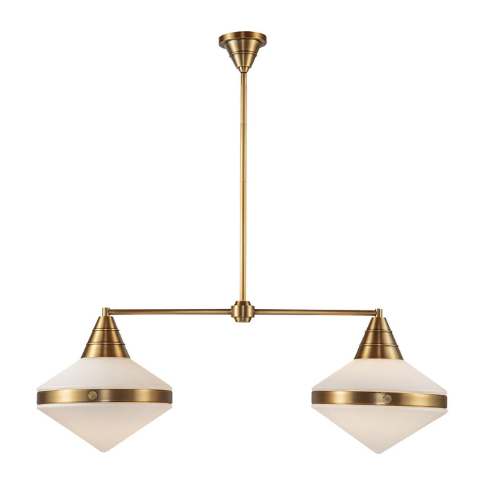 Alora LP348241VBOP Two Light Linear Pendant, Vintage Brass/Opal Matte Glass