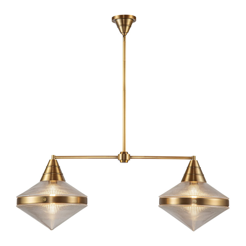 Alora LP348241VBPG Two Light Linear Pendant, Vintage Brass/Prismatic Glass