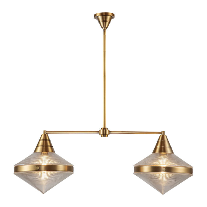 Alora LP348241VBPG Two Light Linear Pendant, Vintage Brass/Prismatic Glass