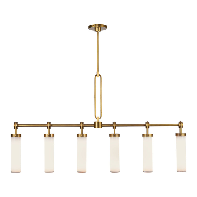 Alora LP355652VBGO Six Light Linear Pendant, Vintage Brass/Glossy Opal