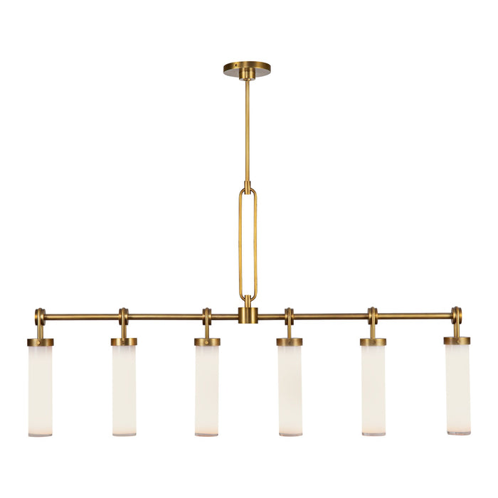 Alora LP355652VBGO Six Light Linear Pendant, Vintage Brass/Glossy Opal