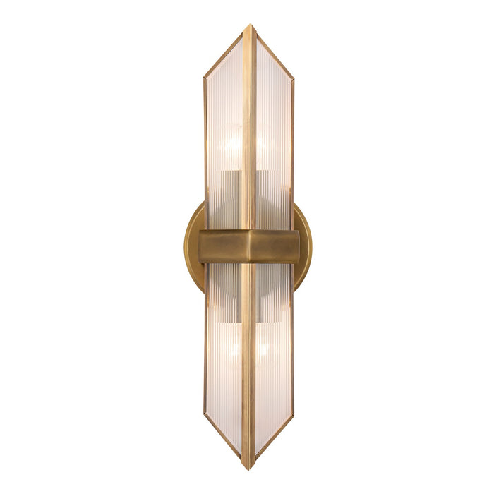 Alora WV332815VBCR Two Light Vanity, Ribbed Glass/Vintage Brass