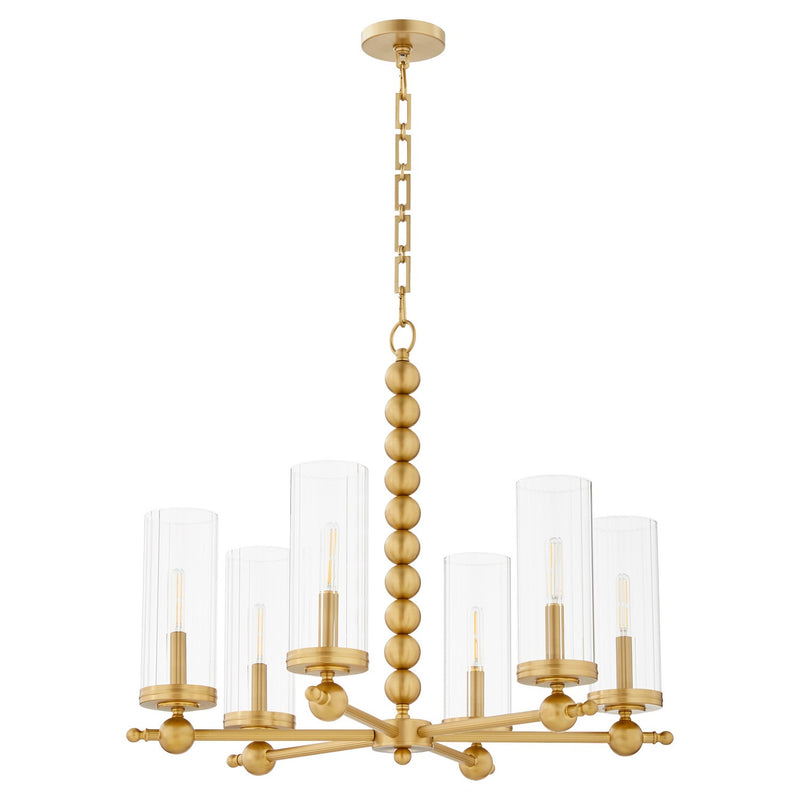 Quorum 660-6-80 Six Light Chandelier, Aged Brass
