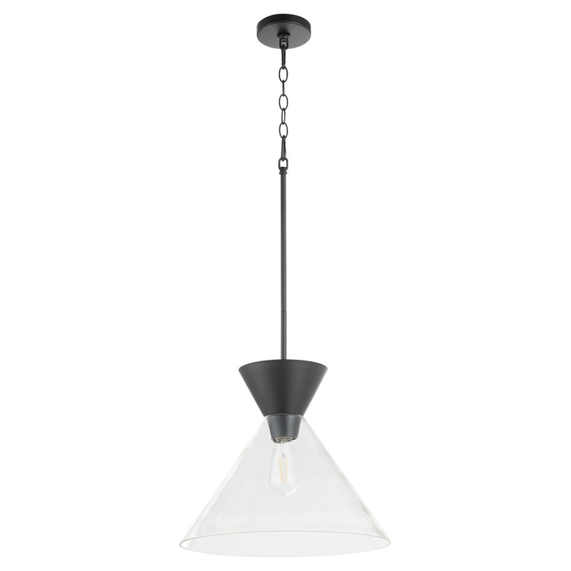Quorum 8119-259 One Light Pendant, Matte Black w/ Clear Glass