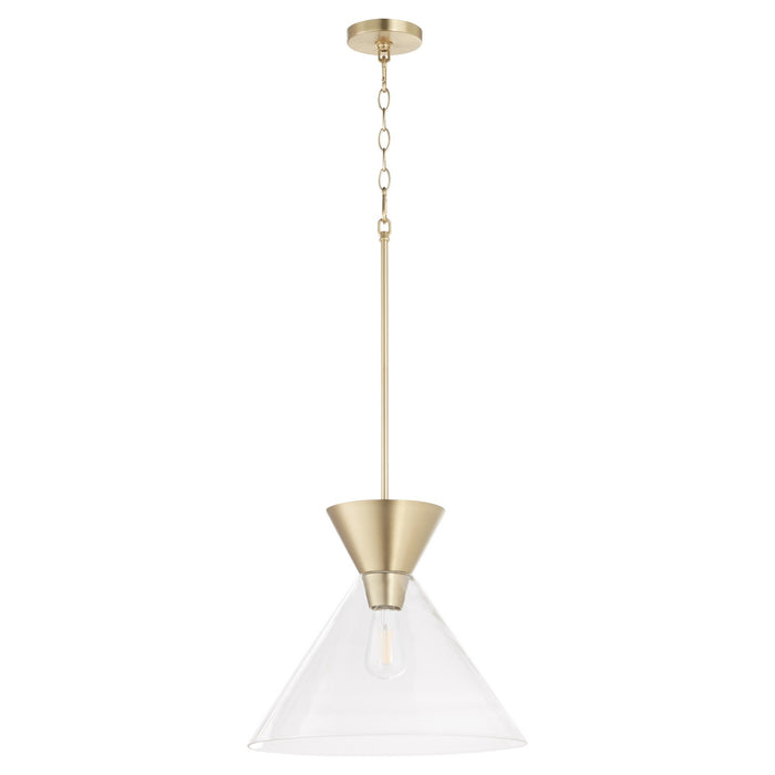 Quorum 8119-280 One Light Pendant, Aged Brass w/ Clear Glass