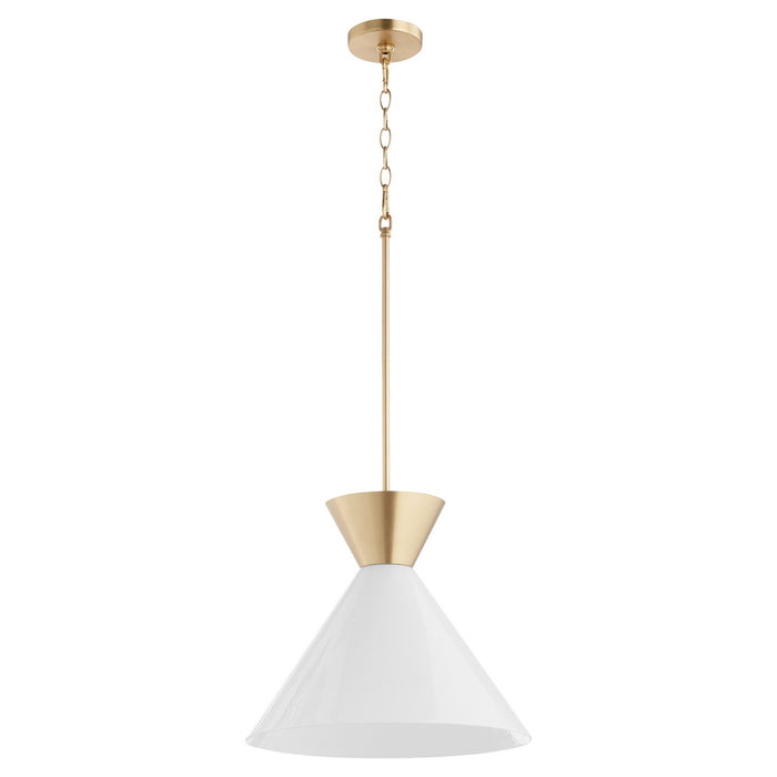 Quorum 8119-80 One Light Pendant, Aged Brass w/ Gloss Opal