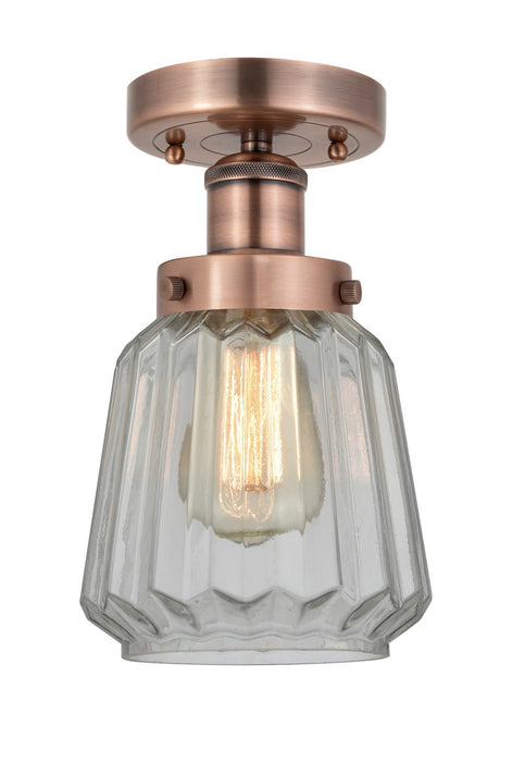 Innovations 616-1F-AC-G142 One Light Semi-Flush Mount, Antique Copper