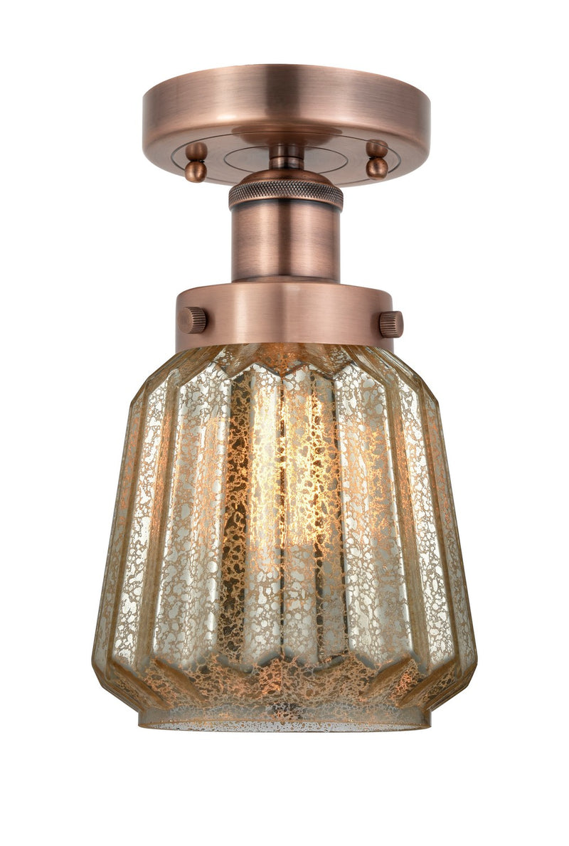 Innovations 616-1F-AC-G146 One Light Semi-Flush Mount, Antique Copper