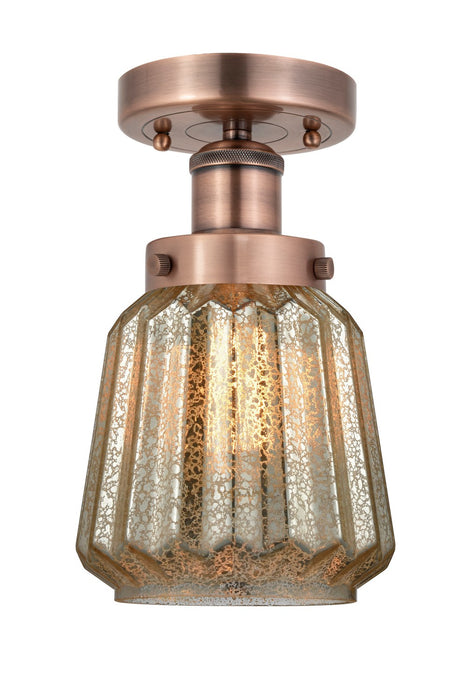 Innovations 616-1F-AC-G146 One Light Semi-Flush Mount, Antique Copper