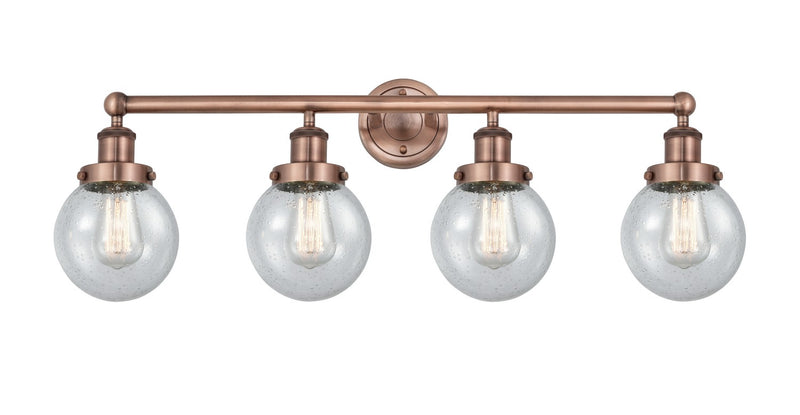 Innovations 616-4W-AC-G204-6 Four Light Bath Vanity, Antique Copper