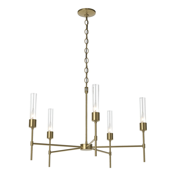 Hubbardton Forge 105045-SKT-86-ZM0611 Five Light Chandelier, Modern Brass