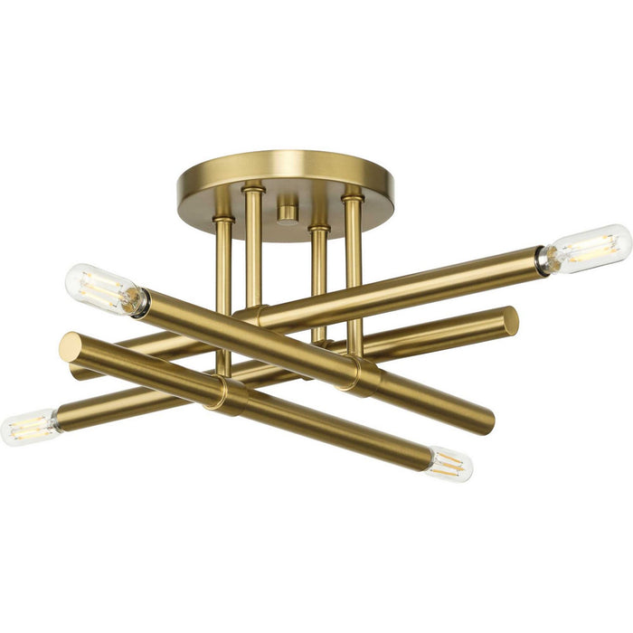 Progress Lighting P350257-191 Four Light Semi Flush Mount, Brushed Gold