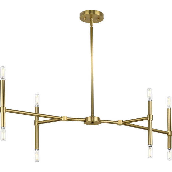 Progress Lighting P400338-191 Eight Light Linear Chandelier, Brushed Gold