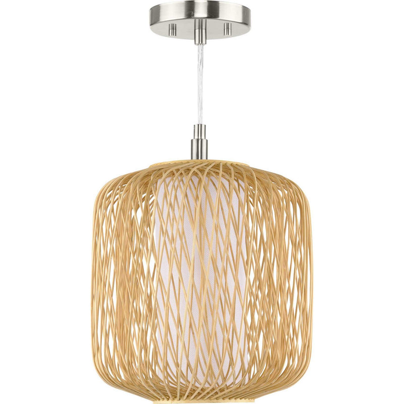 Progress Lighting P500395-201 One Light Mini Pendant, Natural Rattan