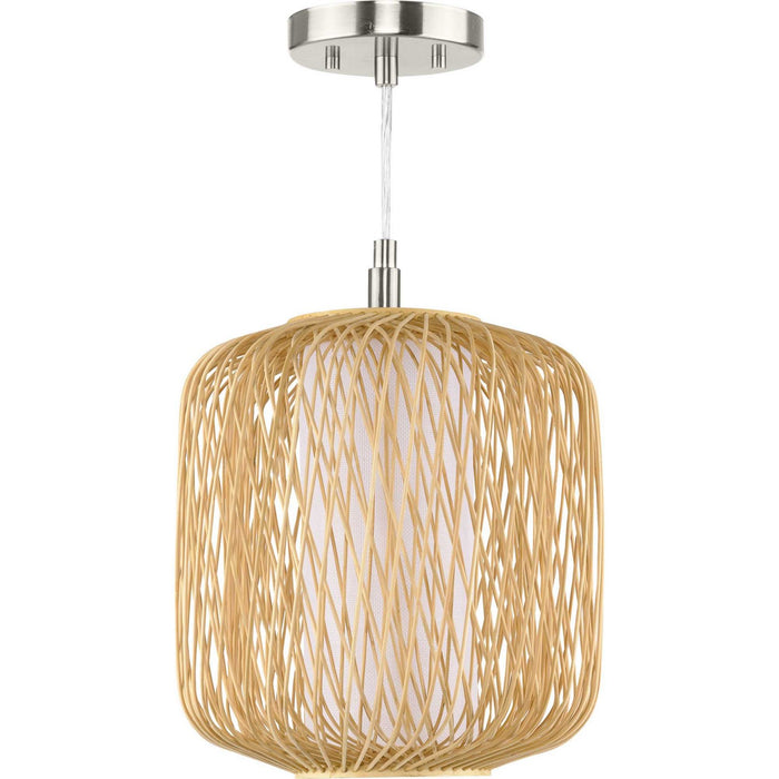 Progress Lighting P500395-201 One Light Mini Pendant, Natural Rattan