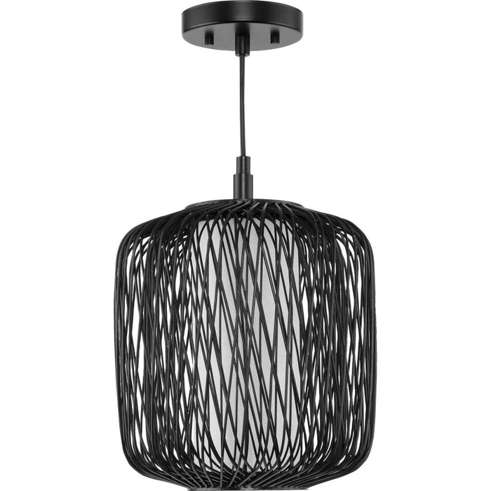 Progress Lighting P500395-202 One Light Mini Pendant, Black Rattan