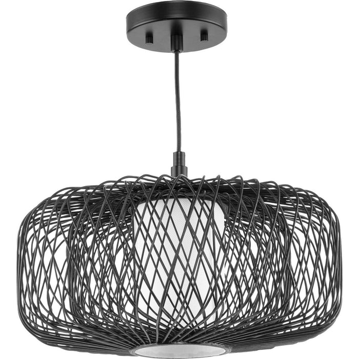 Progress Lighting P500396-202 One Light Pendant, Black Rattan