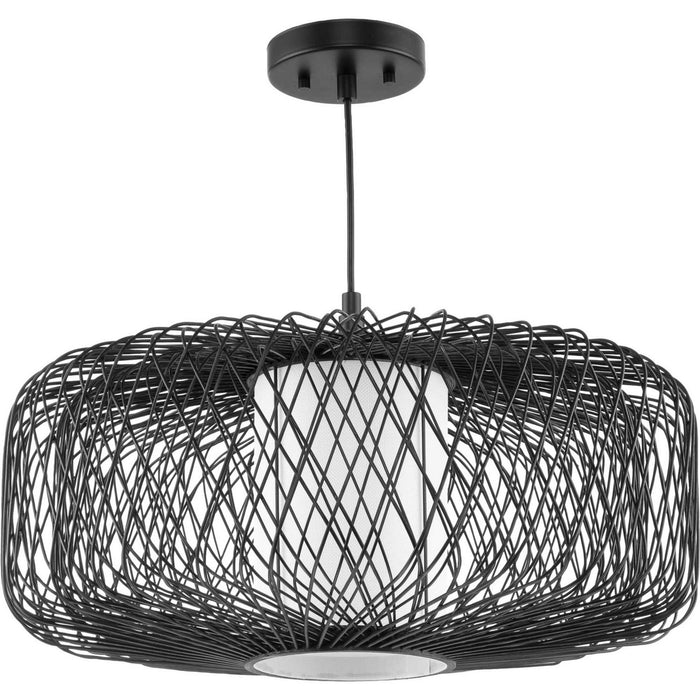 Progress Lighting P500397-202 One Light Pendant, Black Rattan