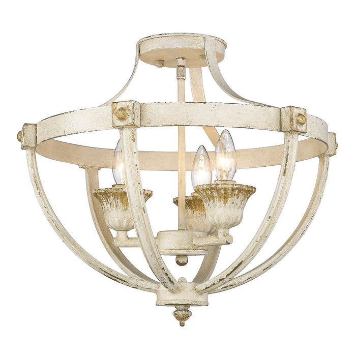 Golden 0892-SF AI Three Light Semi-Flush Mount, Antique Ivory