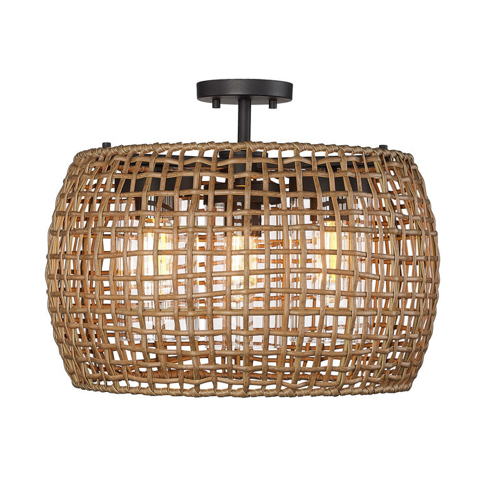 Golden 1067-OSF NB-MAW Three Light Outdoor Semi-Flush Mount, Natural Black
