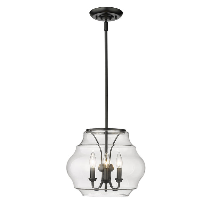 Golden 1087-3P BLK-CLR Three Light Pendant, Matte Black