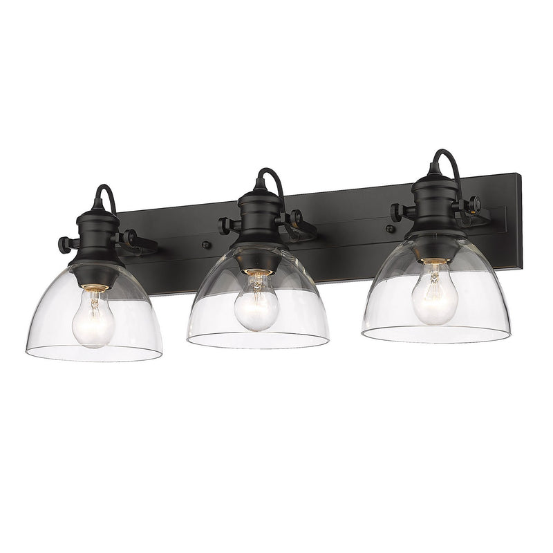 Golden 3118-BA3 BLK-CLR Three Light Bath Vanity, Matte Black