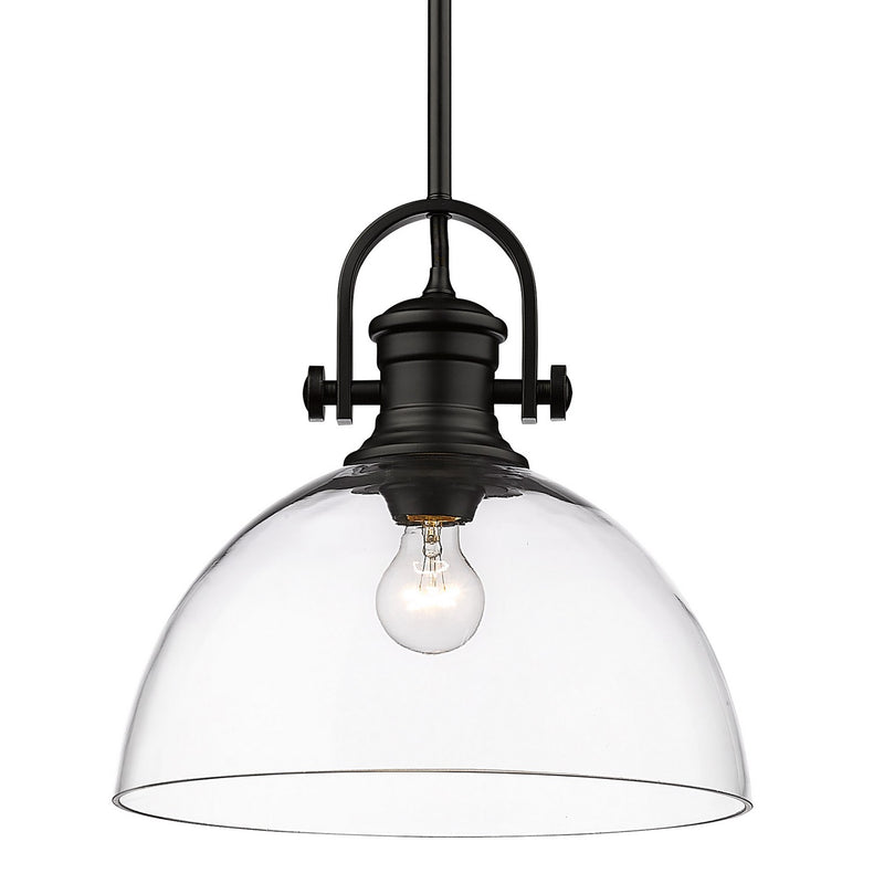 Golden 3118-L BLK-CLR One Light Pendant, Matte Black