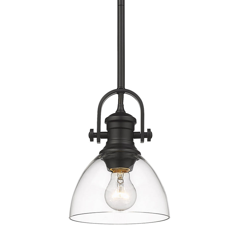 Golden 3118-M1L BLK-CLR One Light Mini Pendant, Matte Black