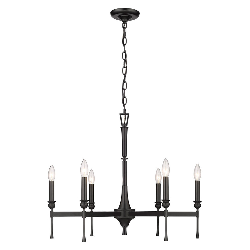 Golden 3509-6 BLK Six Light Chandelier, Matte Black