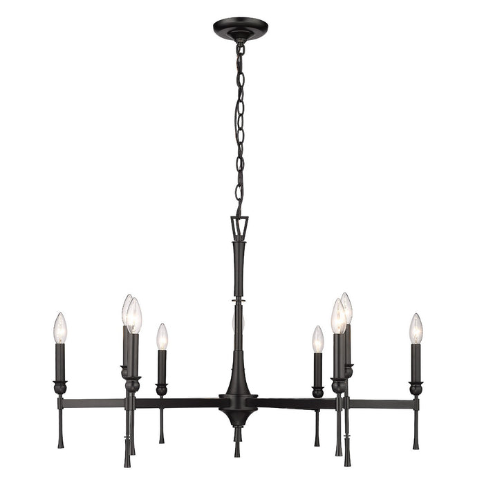 Golden 3509-9 BLK Nine Light Chandelier, Matte Black