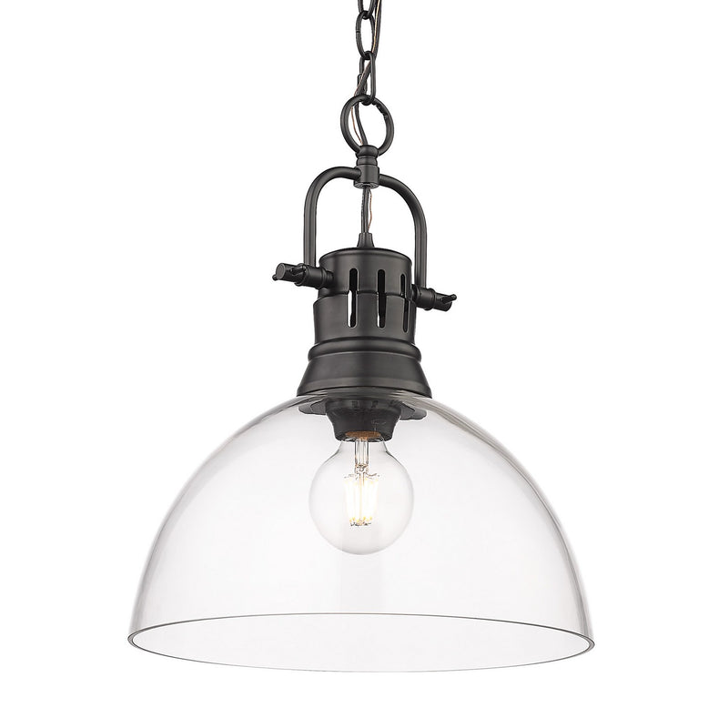 Golden 3602-L BLK-CLR One Light Pendant, Matte Black