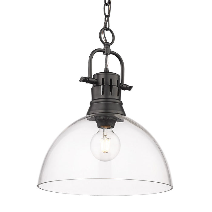 Golden 3602-L BLK-CLR One Light Pendant, Matte Black