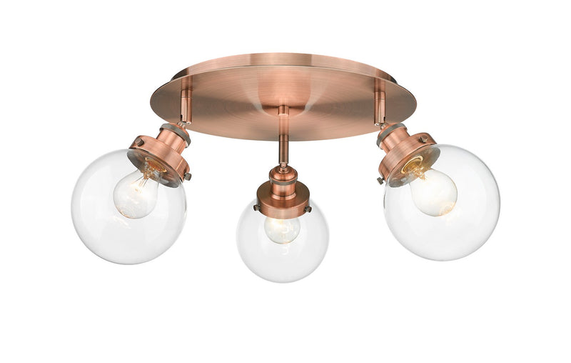 Innovations 916-3C-AC-G202-6 Three Light Flush Mount, Antique Copper