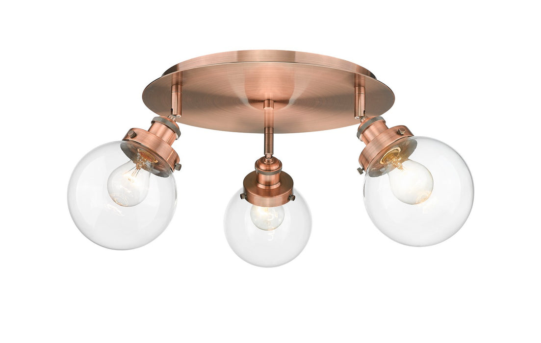 Innovations 916-3C-AC-G202-6 Three Light Flush Mount, Antique Copper