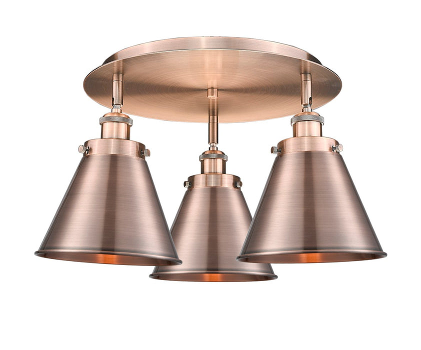 Innovations 916-3C-AC-M13-AC Three Light Flush Mount, Antique Copper