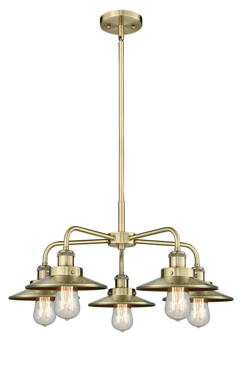 Innovations 916-5CR-AB-M4-AB Five Light Chandelier, Antique Brass