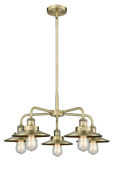 Innovations 916-5CR-AB-M4-AB Five Light Chandelier, Antique Brass